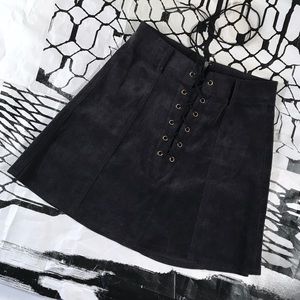 LF Black Lace-Up Corduroy Skirt